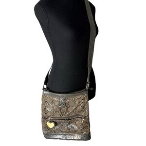 JOANEL Snake Skin Crossbody Bag Zipper Closure Yellow Heart Charm